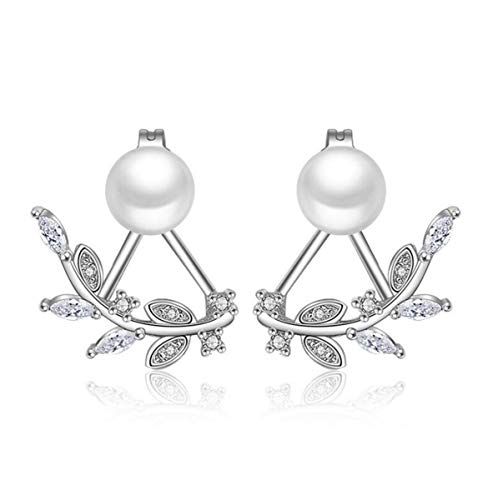 1 Paar Frauen Girls Ohrringe Silber Bling Blätter Kubik Zirkonia Perlen Mode Ohrringe Geschenk für Freundin Tochter von RVHAOODI
