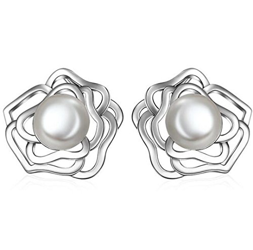 1 Pair Women's Girls 'Stud Earrings Sterling Silver with Cubic Zirconia Rose Flower Star Sun Flower Ohrhänger Studs Wedding Party Earrings, Allergy Free von RVHAOODI