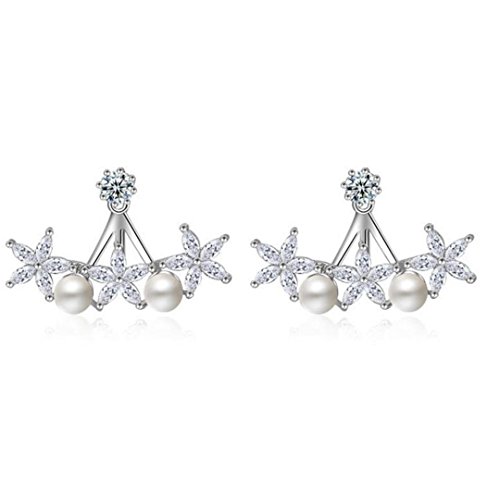 1 Pair of Women's Earrings Sterling Silver with Cubic Zirconia Rose Fleur Stars Pearl Retro Hypoallergenic Earrings Studs Gift von RVHAOODI