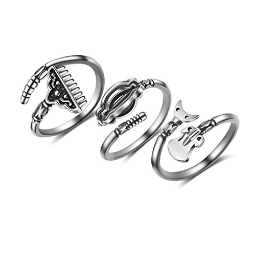 3 Pcs/set Women Earrings Silver Sterling Pull Vintage Personality Retro Chinese Art Partnership Rings Friendship Rings Stacking Rings Adjustable von RVHAOODI