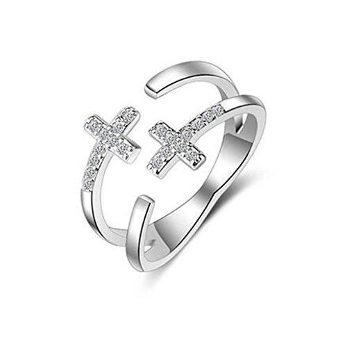 Damen Women's Earrings Silver Sterling Pull with Zirconia Double Cross Personality Partnership Rings Friendship Rings Stacking Rings Tail ring can be adjusted von RVHAOODI