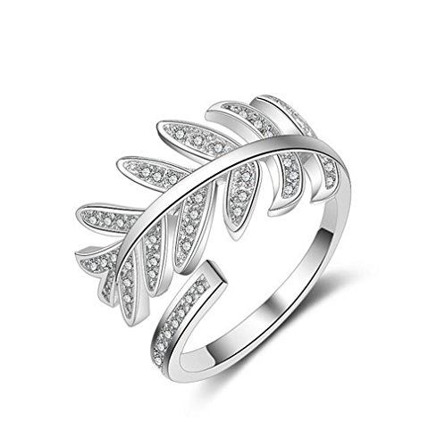 Frauen Ohrringe Silber Sterling ziehen mit Zirkonia Persönlichkeit Frühlingsblätter Hochzeits-/Freundschaftsringe Fingerschmuck Geschenk Rose einstellbar Silber von RVHAOODI