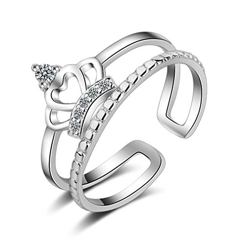 Frauen Sterling Silber Kubik Zirkonia Krone Prinzessin Zugspartnerschaft Ringe Freundschaftsringe Stapel Ring Index Fingerschmuck Geschenke einstellbar von RVHAOODI