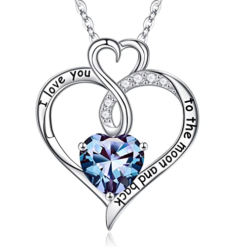 Für immer Liebe Herz Anhänger Halskette, Sterling Heart Birthstone Schmuck Halskette für Frauen Jubiläum Valentinstag Geschenke für ihre Muttertag Weihnachtsgeburtstag Geschenke für Mutter Frau von RVHAOODI