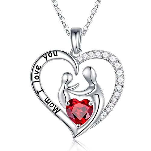 Mom Birthstone Necklaces Gifts, Sterling Heart Pendant Birthstone Necklace Jewelry for Mom, Sterling, Garnet von RVHAOODI