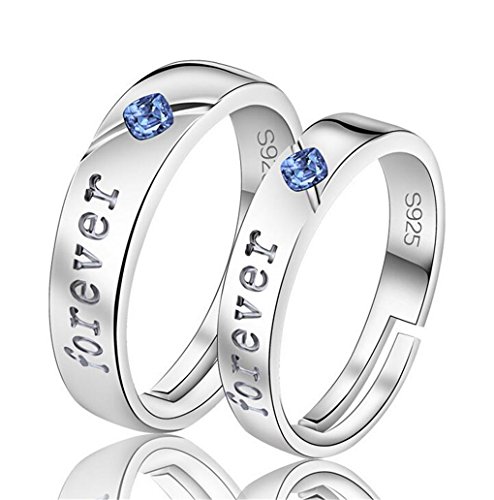 Paar Preis Eheringe Verlobungsringe Freundschaftsringe Silberring mit Zirkonia Blau Ring Paar Eheringe Partner Ringe Mode einfache Band Ring Eröffnung Ring Verstellbarer Hypoallergene von RVHAOODI