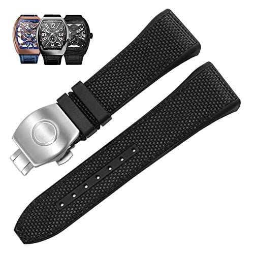 RVHAOODI 28mm Nylon Echtleder Silikon Uhrenarmband Schwarz Blau Faltschließe Uhrenarmband für Franck Muller V45 Serie Uhrenarmbänder RVHAOODI 28mm Nylon Echtleder Silikon Uhrenarmband Schwarz Blau Faltschließe Uhrenarmband für Franck Muller V45 Serie Uhrenarmbänder von RVHAOODI