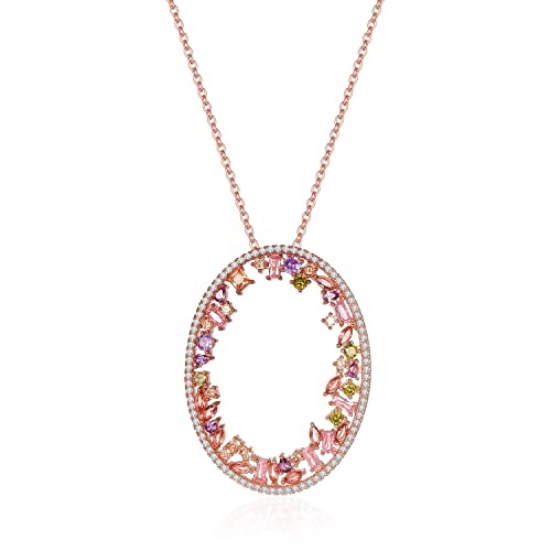 RVHAOODI Anhänger Halskette Anhänger Halskette glänzender ovaler Anhänger Halskette Eingelegtes Kristall Elegant Elegante Halskette Langes Halsketten handgefertigtes Halsketten (Metallische Farbe von RVHAOODI