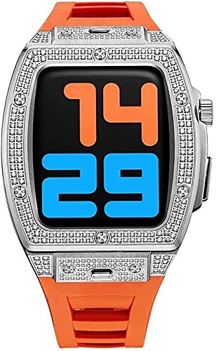 RVHAOODI Bling Diamond Watch Cover Case Modification Kit ， für 45 mm 44 mm Gummi -Gurtschmuckmetall -Hülle Frauen ， für iwatch SE 8 7 6 4 5 4 Ersatzband von RVHAOODI
