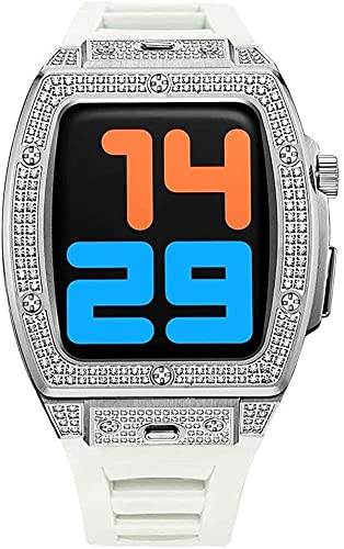 RVHAOODI Bling Diamond Watch Cover Case Modification Kit ， für 45 mm 44 mm Gummi -Gurtschmuckmetall -Hülle Frauen ， für iwatch SE 8 7 6 4 5 4 Ersatzband von RVHAOODI