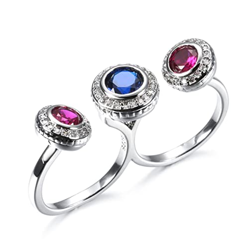 RVHAOODI Boho Tibetan Silber Zwei Fingerringe für Frauen Mosaik Blue Zircon Ehering Mode Band Party Schmuck Schmuck von RVHAOODI
