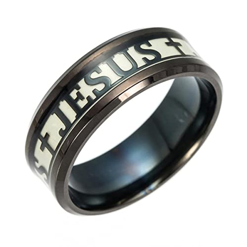 RVHAOODI Edelstahl leuchtend Jesus Kreuz Ringbrief Bibel Gebet Finger Ringe für Männer 8mm Amulettschmuck von RVHAOODI