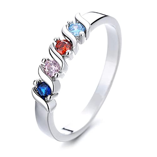 RVHAOODI Einfache farbenfrohe Zirkon geometrische einzelne Reihe Eingelegtes Zirkonring Silber Farbstapel für Frauen klassisches Modeschmuck Geschenk von RVHAOODI
