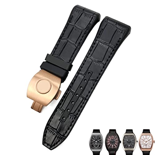 RVHAOODI Für Franck Muller Watch Armband 28mm Silikon Kuhkuh Haut Nylon Uhr Faltschleifenbuch für Männer Armband von RVHAOODI