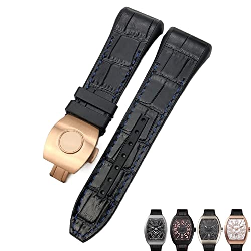 RVHAOODI Für Franck Muller Watch Armband 28mm Silikon Kuhkuh Haut Nylon Uhr Faltschleifenbuch für Männer Armband von RVHAOODI