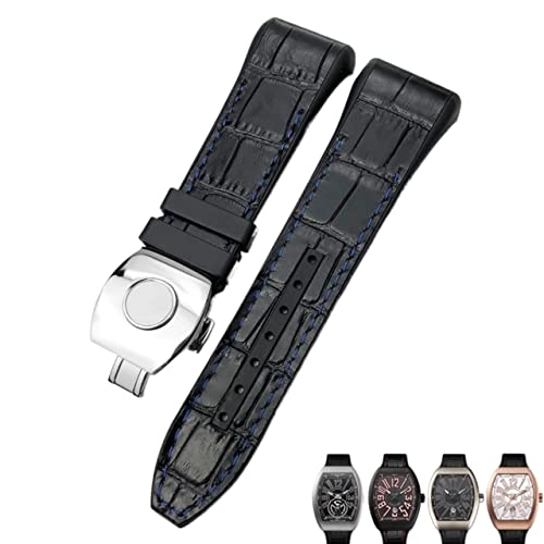 RVHAOODI Für Franck Muller Watch Armband 28mm Silikon Kuhkuh Haut Nylon Uhr Faltschleifenbuch für Männer Armband von RVHAOODI