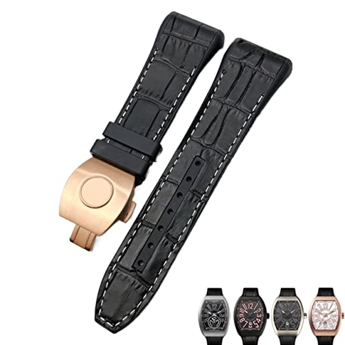 RVHAOODI Für Franck Muller Watch Armband 28mm Silikon Kuhkuh Haut Nylon Uhr Faltschleifenbuch für Männer Armband von RVHAOODI