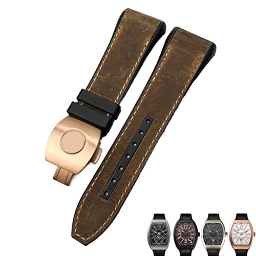 RVHAOODI Für Franck Muller Watch Armband 28mm Silikon Kuhkuh Haut Nylon Uhr Faltschleifenbuch für Männer Armband von RVHAOODI