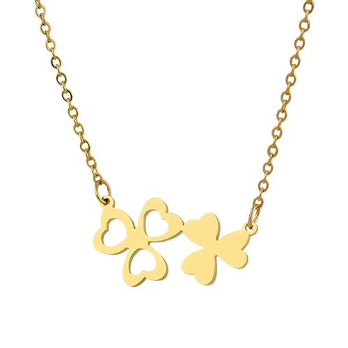 RVHAOODI Geformte Blattklee Halskette für weibliche Mädchen, zarte Kristall -Strass -Klee - 4 Blattklee Halskette, Alhambra -Halskette, Happy Clover von RVHAOODI