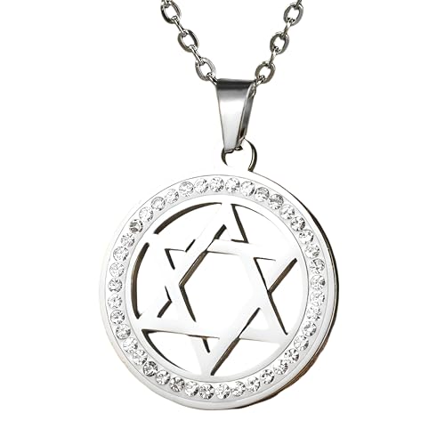 RVHAOODI Halskette für Frauen und Männer, Hexagramm rund Hohlkette Halskette, jüdische Sternhalskette, Halskette für Männer RVHAOODI Halskette für Frauen und Männer, Hexagramm rund Hohlkette Halskette, jüdische Sternhalskette, Halskette für Männer von RVHAOODI