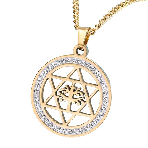 RVHAOODI Halskette für Frauen und Männer, Hexagramm rund Hohlkette Halskette, jüdische Sternhalskette, Halskette für Männer RVHAOODI Halskette für Frauen und Männer, Hexagramm rund Hohlkette Halskette, jüdische Sternhalskette, Halskette für Männer von RVHAOODI