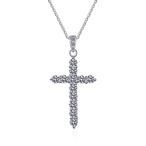 RVHAOODI Halskette weißes Kreuz, elegant 1,2/2,4 ct rund geschnittene Brilliant Halskette, Luxus -Schmuckgeschenk für sie von RVHAOODI