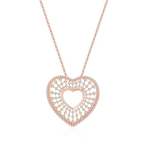 RVHAOODI Halsketten Anhänger Liebe Liebe Herzform Anhänger Halskette Halskette Ladies Anhänger Bankett Mode exquisite elegante Halskette Long Halsketten handgefertigt (Metallfarbe: Rose) von RVHAOODI