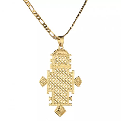 RVHAOODI Herren- und Frauen Accessoires 24.000 Farbe Cross Anhänger Halskette für Frauen Äthiopische afrikanische Kette Schmuckgeschenke Vatertag Muttertag Weihnachten Geburtstag Geschenk von RVHAOODI