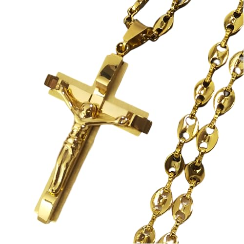 RVHAOODI Herrenkruzifix Halskette, Kreuzkette mit Jesus oben - Kruzifix -Anhänger für Menschen, christliche Jesuskreuz -Halskette für Weihnachten Thanksgiving Geschenke Geburtstag Geschenk von RVHAOODI