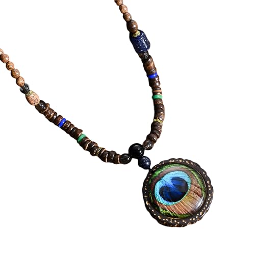RVHAOODI Hippie -Halskette für Frauen und Männer, Friedenshänger Halskette Boho ästhetische Quasten Vintage Holzperlen Böhmen -Pulloverkette, lange Halskette für Frauen Boho, Grunge von RVHAOODI
