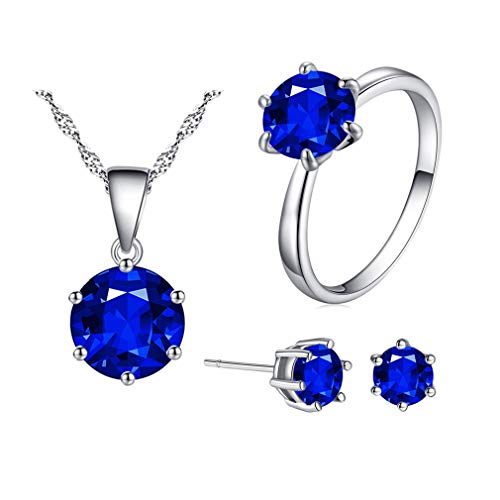 RVHAOODI Jewellery Set Silver Women's Kries Earrings Necklace Rings AAA Zirconia Blue Glitter Jewellery Set Fashion Simple Band Ring Necklace Stud Earrings Jewellery Sets for Women Girls Gifts # 8 von RVHAOODI