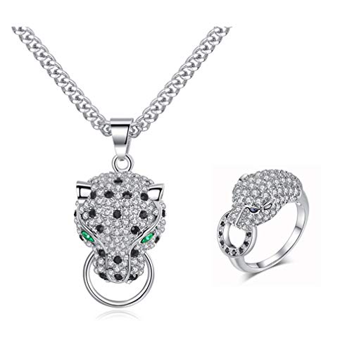 RVHAOODI Jewellery set silver women's rings necklace AAA cubic zirconia lion head glitter jewellery set, fashion simple charm chain band ring jewellery sets for women girls gifts, hypoallergenic # 6 von RVHAOODI