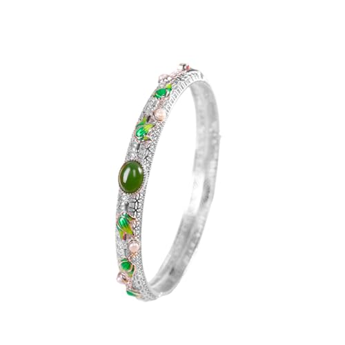 RVHAOODI Klassische Luxus offene S925 Sterling Silber und 5 * 8mm Jasper Armband -Armband, emailliertes traditionelles Handwerk, perfektes Accessoire für das Datum RVHAOODI Klassische Luxus offene S925 Sterling Silber und 5 * 8mm Jasper Armband -Armband, emailliertes traditionelles Handwerk, perfektes Accessoire für das Datum von RVHAOODI