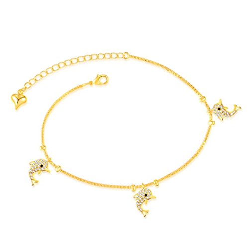 RVHAOODI Knöchelkette Kochlatte 18 K Titanstahl Silber Delphin mit AAA Kubikzirkonia Körper Schmuck Geburtstag Geschenke Verstellbare Länge 21/26 cm von RVHAOODI