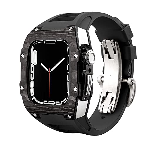 RVHAOODI Luxury Carbon Faserlegierung Hülle Gurt Set für Serie 8, 45 mm Gummiband DIY Bezel Modification Kit für iWatch 9 8 7 6 5 4 Se 44mm 45 mm von RVHAOODI