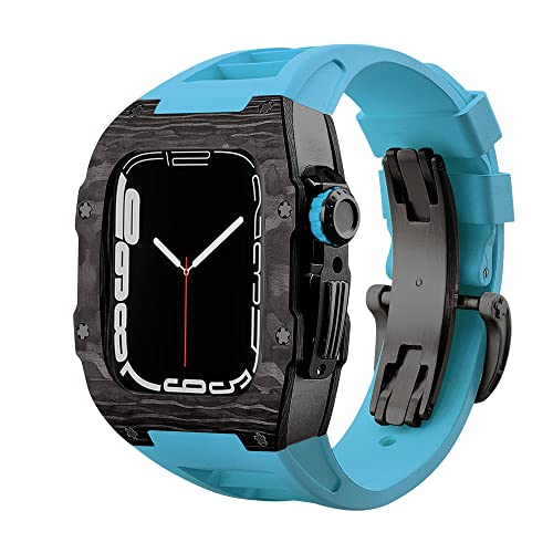 RVHAOODI Luxury Carbon Faserlegierung Hülle Gurt Set für Serie 8, 45 mm Gummiband DIY Bezel Modification Kit für iWatch 9 8 7 6 5 4 Se 44mm 45 mm von RVHAOODI