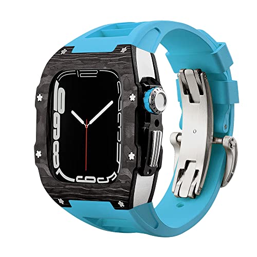 RVHAOODI Luxury Carbon Faserlegierung Hülle Gurt Set für Serie 8, 45 mm Gummiband DIY Bezel Modification Kit für iWatch 9 8 7 6 5 4 Se 44mm 45 mm von RVHAOODI