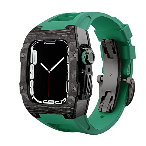 RVHAOODI Luxury Carbon Faserlegierung Hülle Gurt Set für Serie 8, 45 mm Gummiband DIY Bezel Modification Kit für iWatch 9 8 7 6 5 4 Se 44mm 45 mm von RVHAOODI