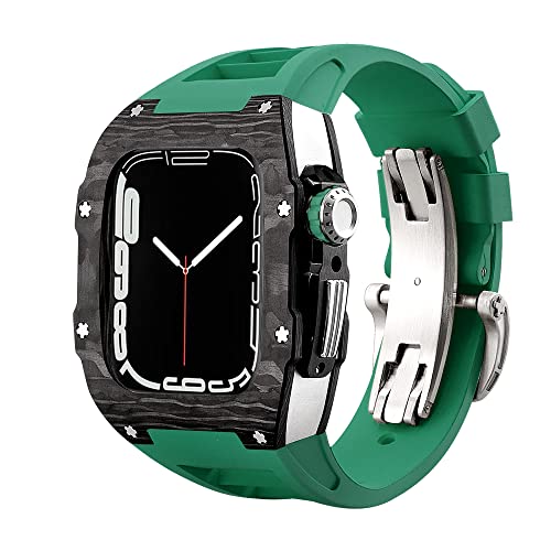 RVHAOODI Luxury Carbon Faserlegierung Hülle Gurt Set für Serie 8, 45 mm Gummiband DIY Bezel Modification Kit für iWatch 9 8 7 6 5 4 Se 44mm 45 mm von RVHAOODI