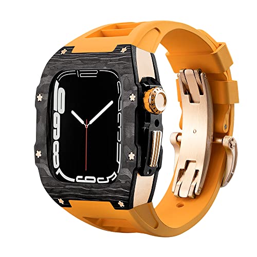 RVHAOODI Luxury Carbon Faserlegierung Hülle Gurt Set für Serie 8, 45 mm Gummiband DIY Bezel Modification Kit für iWatch 9 8 7 6 5 4 Se 44mm 45 mm von RVHAOODI