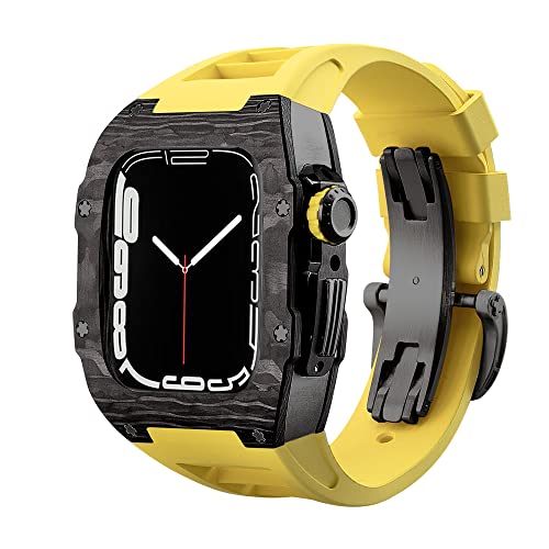 RVHAOODI Luxury Carbon Faserlegierung Hülle Gurt Set für Serie 8, 45 mm Gummiband DIY Bezel Modification Kit für iWatch 9 8 7 6 5 4 Se 44mm 45 mm von RVHAOODI