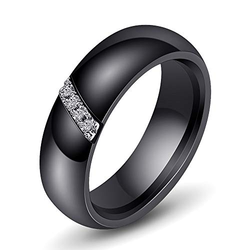 RVHAOODI Mode weiße schwarze Keramikringe für Frauen glatte Oberfläche Eingelegtes Zirkonfrauen Ring Edelstahl Hochzeitsvergütung Geschenk von RVHAOODI