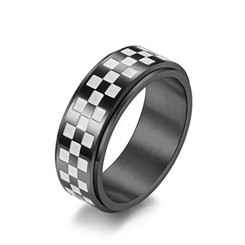 RVHAOODI Modespinner Ringe für Männer Schwarz -Weiß -Schachbrett Design Ring Ring Ringe Hochzeitspaar Schmuck Schmuck von RVHAOODI