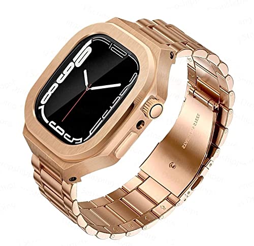 RVHAOODI Monobloc Edelstahl Uhrenarmband mit Gehäuse, kompatibel mit 8 7 SE 6 5 444 mm 45 mm, Modifikationskit der Metall Stoßstangeschale von RVHAOODI