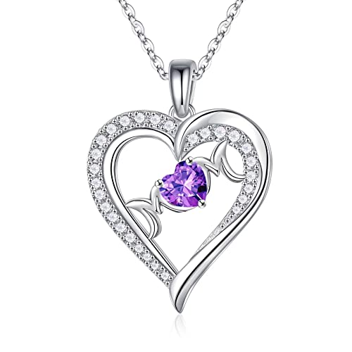 RVHAOODI Mutter Geschenke Mutter Geburtsstein Halsketten, Sterling Heart Anhänger Geburtsstein Halskette für Mutter, Sterling, Amethyst von RVHAOODI