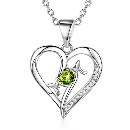 RVHAOODI Mutter Geschenke Mutter Geburtsstein Halsketten, Sterling Heart Anhänger Geburtsstein Halskette für Mutter, Sterling, erzeugt Peridot von RVHAOODI