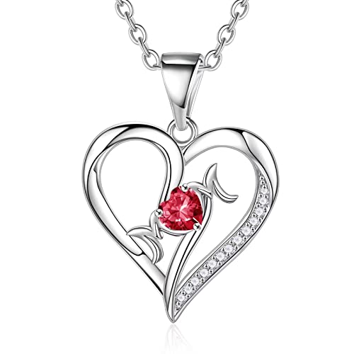 RVHAOODI Mutter Geschenke Mutter Geburtsstein Halsketten, Sterling Heart Anhänger Geburtsstein Halskette für Mutter, Sterling, erzeugt Ruby von RVHAOODI