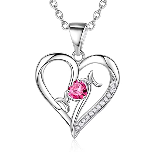 RVHAOODI Mutter Geschenke Mutter Geburtsstein Halsketten, Sterling Heart Anhänger Geburtsstein Halskette für Mutter, Sterling, erzeugt rosa Saphir von RVHAOODI