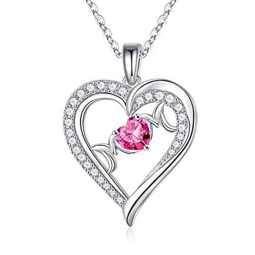 RVHAOODI Mutter Geschenke Mutter Geburtsstein Halsketten, Sterling Heart Anhänger Geburtsstein Halskette für Mutter, Sterling, erzeugt rosa Saphir von RVHAOODI