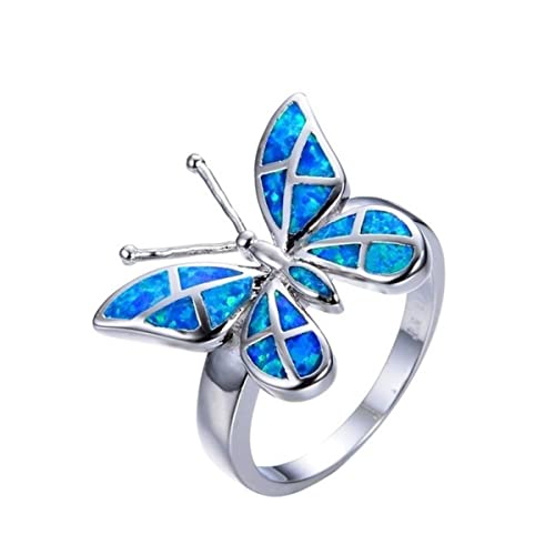 RVHAOODI Niedlicher Schmetterling Tierdesign Ring Imitation Blau Feuer Opal Ring für Frauen Accessoires Schmuck Bohemian Statement Mädchen Geschenk von RVHAOODI
